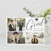 Modern Trendy Script 4 Photo collage Graduation Aankondiging (Staand voorkant)