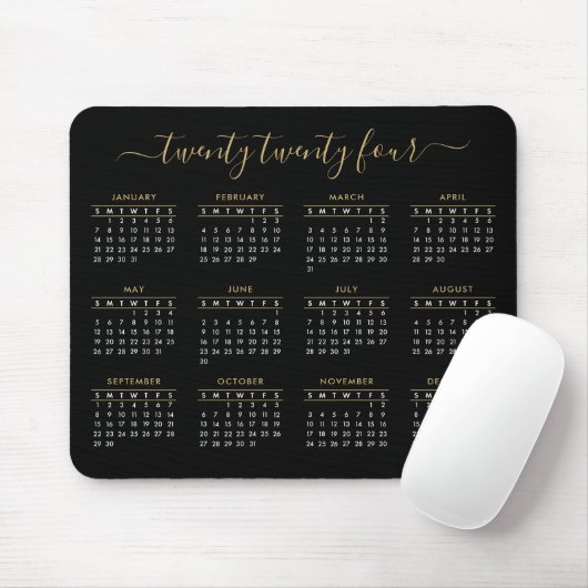 Modern Trendy Script Black Gold 2024-kalender Muismat (Met muis)