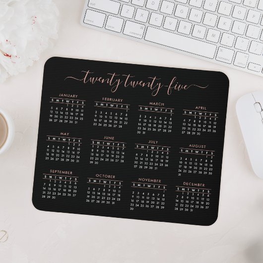 Modern Trendy Script Black Roos Gold 2023-kalender Muismat
