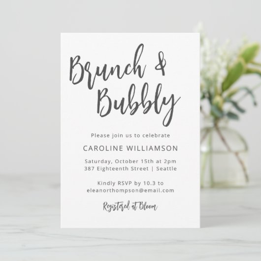 Modern Trendy Script Brunch Bubble Shower White Kaart (Staand voorkant)