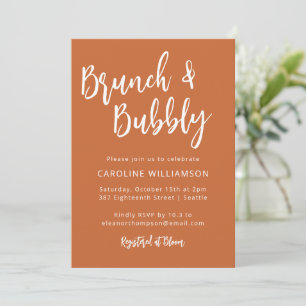 Modern Trendy Script Brunch Bubely Shower Oranje Kaart
