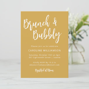 Modern Trendy Script Brunch Bubely Shower Yellow Kaart
