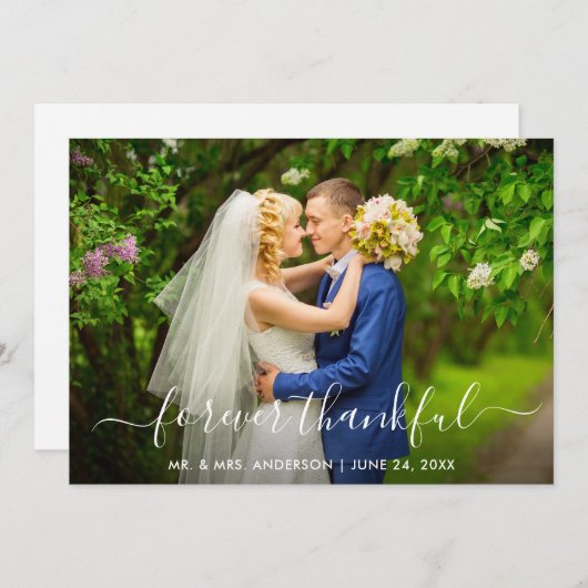Modern Trendy Script for ever Thankful Wedding Bedankkaart (Voorkant / Achterkant)