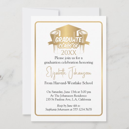 Modern Trendy Script gold Photo Afstuderen Kaart (Voorkant)