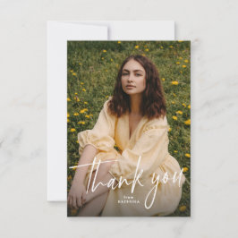 Modern trendy script graduation photo bedankkaart