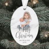Modern Trendy Script Merry Christmas 2 foto's Ovaa Ornament