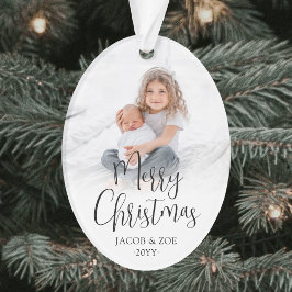 Modern Trendy Script Merry Christmas 2 foto's Ovaa Ornament