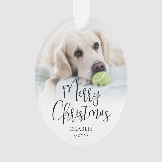 Modern Trendy Script Merry Christmas 2 foto's Ovaa Ornament (achterkant)