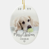 Modern Trendy Script Merry Christmas 2 Photos Oval Keramisch Ornament (Achterkant)