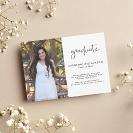 Modern Trendy Script Photo Graduation Announcement Bedankkaart