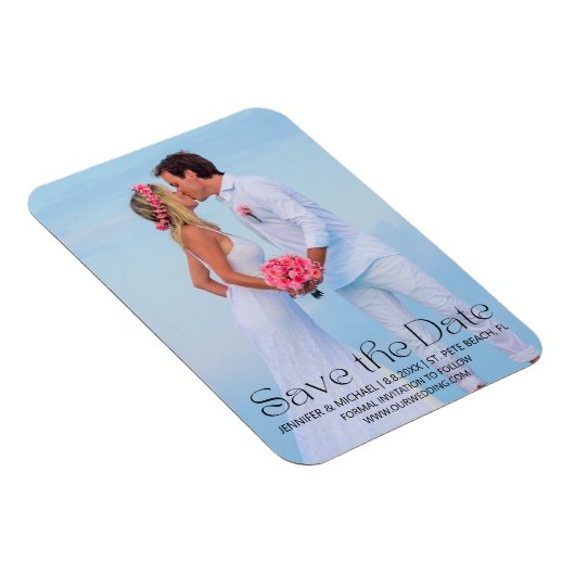 Modern trendy script Sla de datum strand foto Magneet (Rechterzijde)