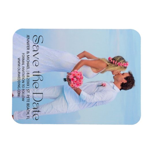 Modern trendy script Sla de datum strand foto Magneet (Horizontaal)