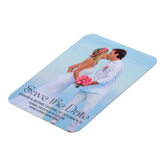 Modern trendy script Sla de datum strand foto Magneet (Linkerzijde)