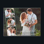 Modern Trendy Script trouwde gewoon 4 foto Briefkaart<br><div class="desc">Modern Trendy Script Wedding 4 Foto gewoon gehuwd koninklijk Briefkaart</div>