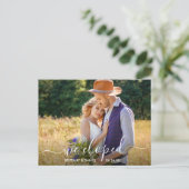 Modern trendy script We Eloped trouwfoto Briefkaart (Staand voorkant)
