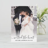 Modern trendy script We hebben de Knot Overlay Kaa Bedankkaart (Staand voorkant)