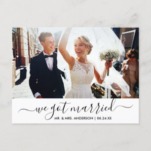 Modern Trendy Script We hebben foto's gehuwd Briefkaart