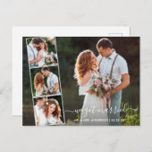 Modern Trendy Script We zijn getrouwd 4 foto Briefkaart (Voorkant / Achterkant)