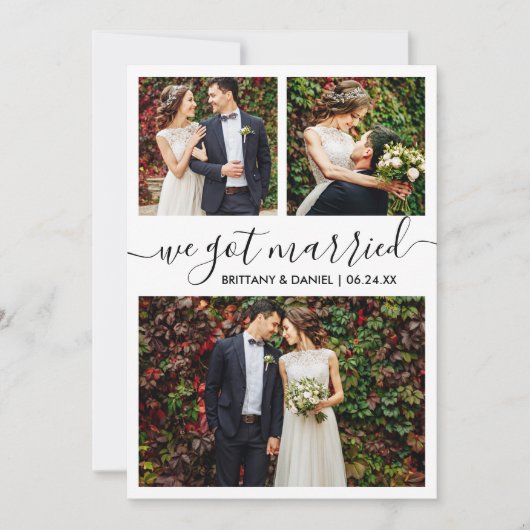 Modern Trendy Script We zijn getrouwd met 3 foto Aankondiging (Voorkant)