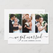 Modern Trendy Script We zijn getrouwd met 3 foto Briefkaart (Voorkant / Achterkant)