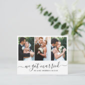 Modern Trendy Script We zijn getrouwd met 3 foto Briefkaart (Staand voorkant)