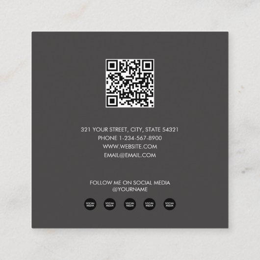 Modern Trendy Script Zwart Social Media QR Code Vierkante Visitekaartje (Achterkant)