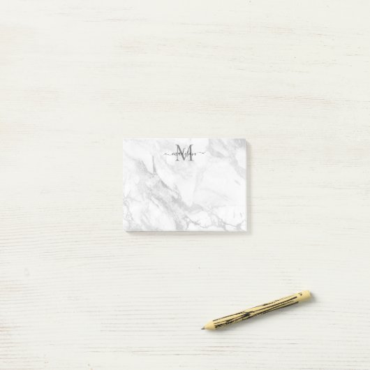 Modern Trendy Silver Gray Marble Monogram Post-it® Notes (Op bureau)