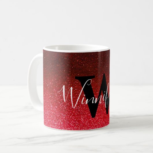 Modern Trendy Simple Monogram Black Glitter Ombre Koffiemok (Voorkant links)