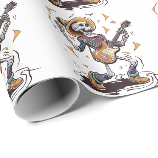 Modern trendy skelet spelen gitaar cadeaupapier (Rol Hoek)