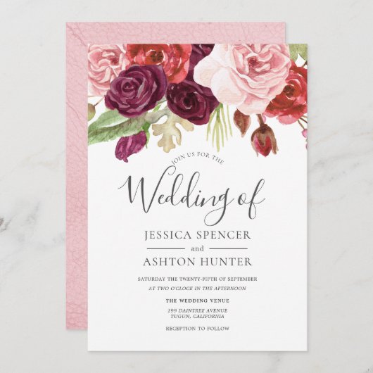 Modern Trendy Spring Autumn Floral Wedding Invite Kaart (Voorkant / Achterkant)