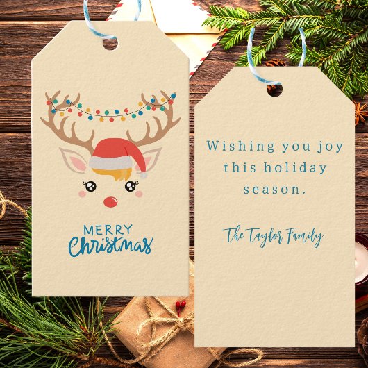 Modern trendy stijlvol kerstrendier cadeaulabel