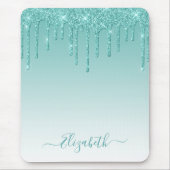 Modern Trendy Stijlvol Manuscript Blauwgroen Glitt Muismat (Voorkant)