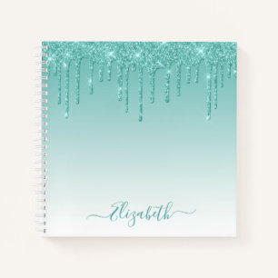 Modern Trendy Stijlvol Manuscript Blauwgroen Glitt Notitieboek