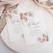 Modern Trendy Stoffig Roos Blush Bloemen Bruiloft Kaart