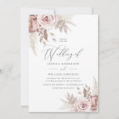 Modern Trendy Stoffig Roos Blush Bloemen Bruiloft Kaart (Voorkant)