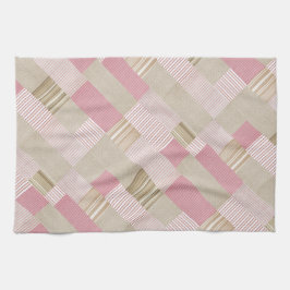 Modern trendy striped Patchwork Quilt roze beige Theedoek