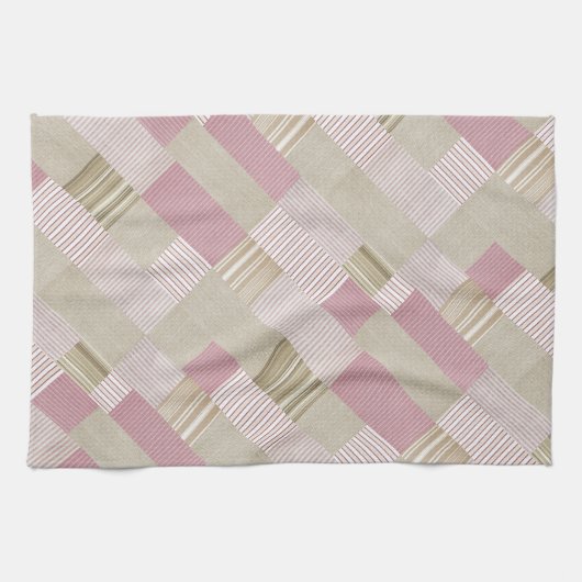 Modern trendy striped Patchwork Quilt roze beige Theedoek (Horizontaal)