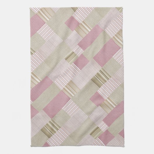 Modern trendy striped Patchwork Quilt roze beige Theedoek (Verticaal)
