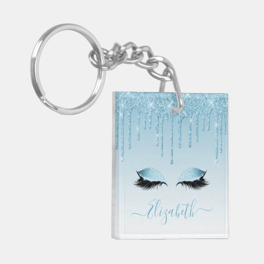 Modern Trendy Stylish Blue Glitter Lashes Sleutelhanger (Voorkant Links)