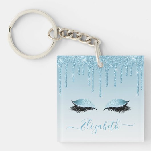 Modern Trendy Stylish Blue Glitter Lashes Sleutelhanger (Voorkant)