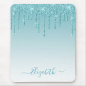 Modern Trendy Stylish Script Aqua Glitter Muismat (Voorkant)