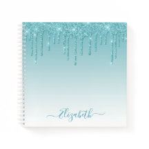 Modern Trendy Stylish Script Aqua Glitter