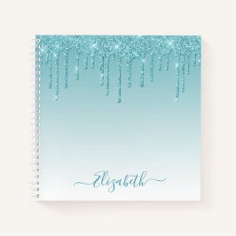 Modern Trendy Stylish Script Aqua Glitter Notitieboek
