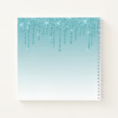 Modern Trendy Stylish Script Aqua Glitter Notitieboek (Achterkant)