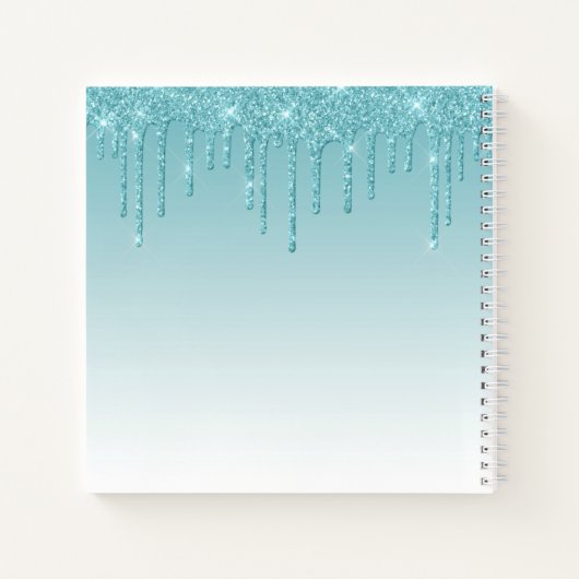 Modern Trendy Stylish Script Aqua Glitter Notitieboek (Achterkant)