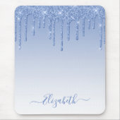 Modern Trendy Stylish Script Dusty Blue Glitter Muismat (Voorkant)