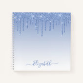 Modern Trendy Stylish Script Dusty Blue Glitter Notitieboek (Voorkant)