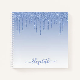 Modern Trendy Stylish Script Dusty Blue Glitter Notitieboek
