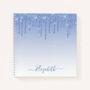 Modern Trendy Stylish Script Dusty Blue Glitter Notitieboek