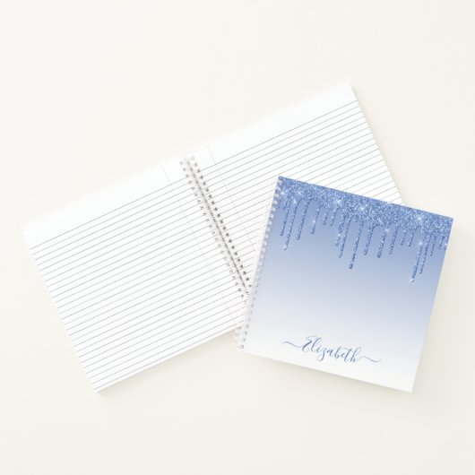 Modern Trendy Stylish Script Dusty Blue Glitter Notitieboek (Binnen)